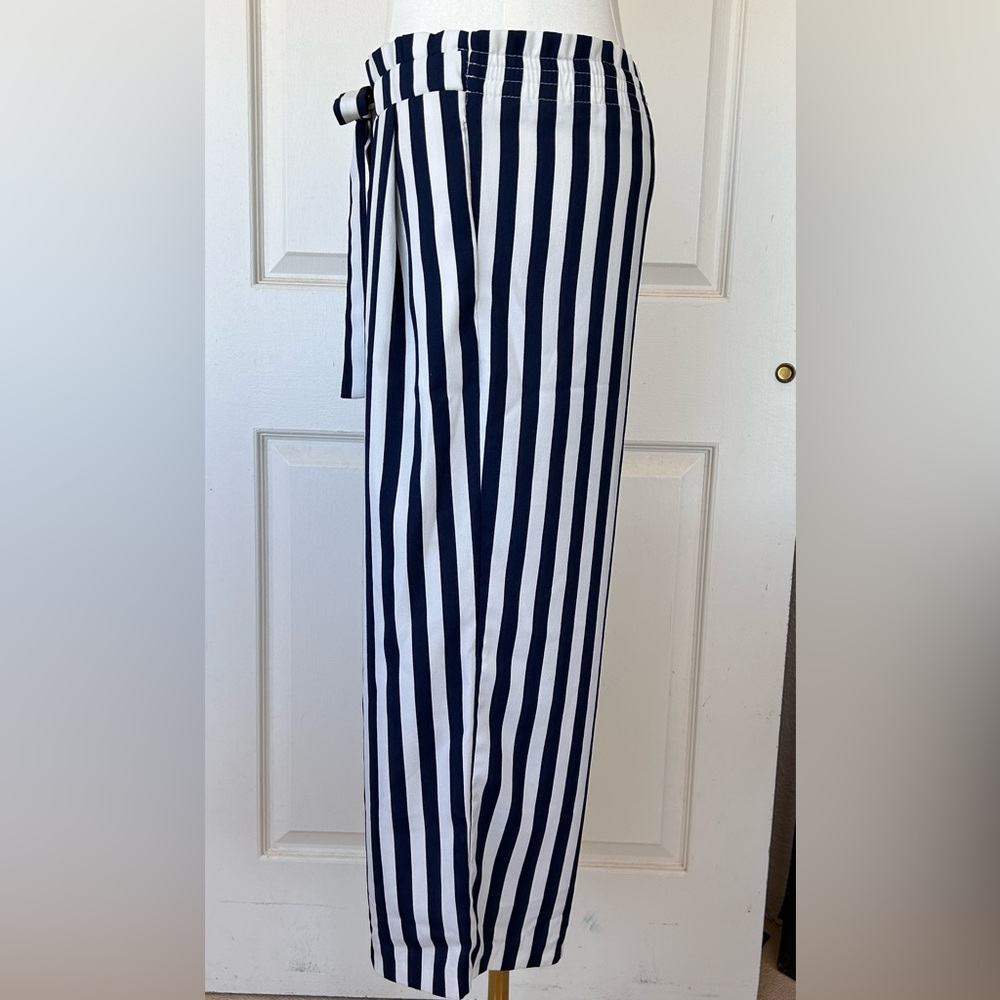 Zara Basic Collection Wide Leg Striped Pants Navy… - image 3